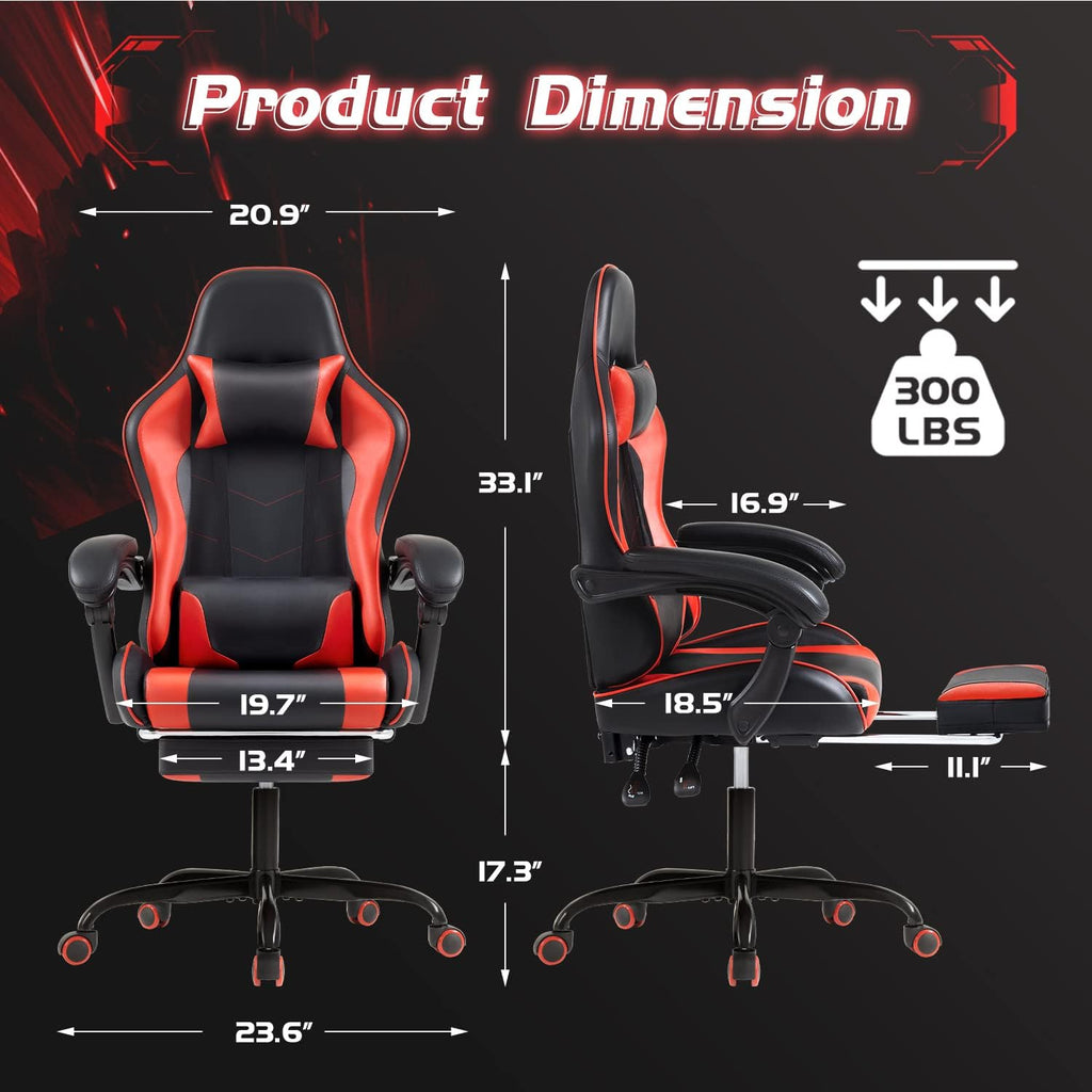 Shahoo Gaming Chair, Video Gaming Chair with Footrest and Lumbar Support, Ergonomic Computer Chairs with 360° Swivel and Height Adjustable, Spin Chair with Headrest for Home Office, Study Room (Red)