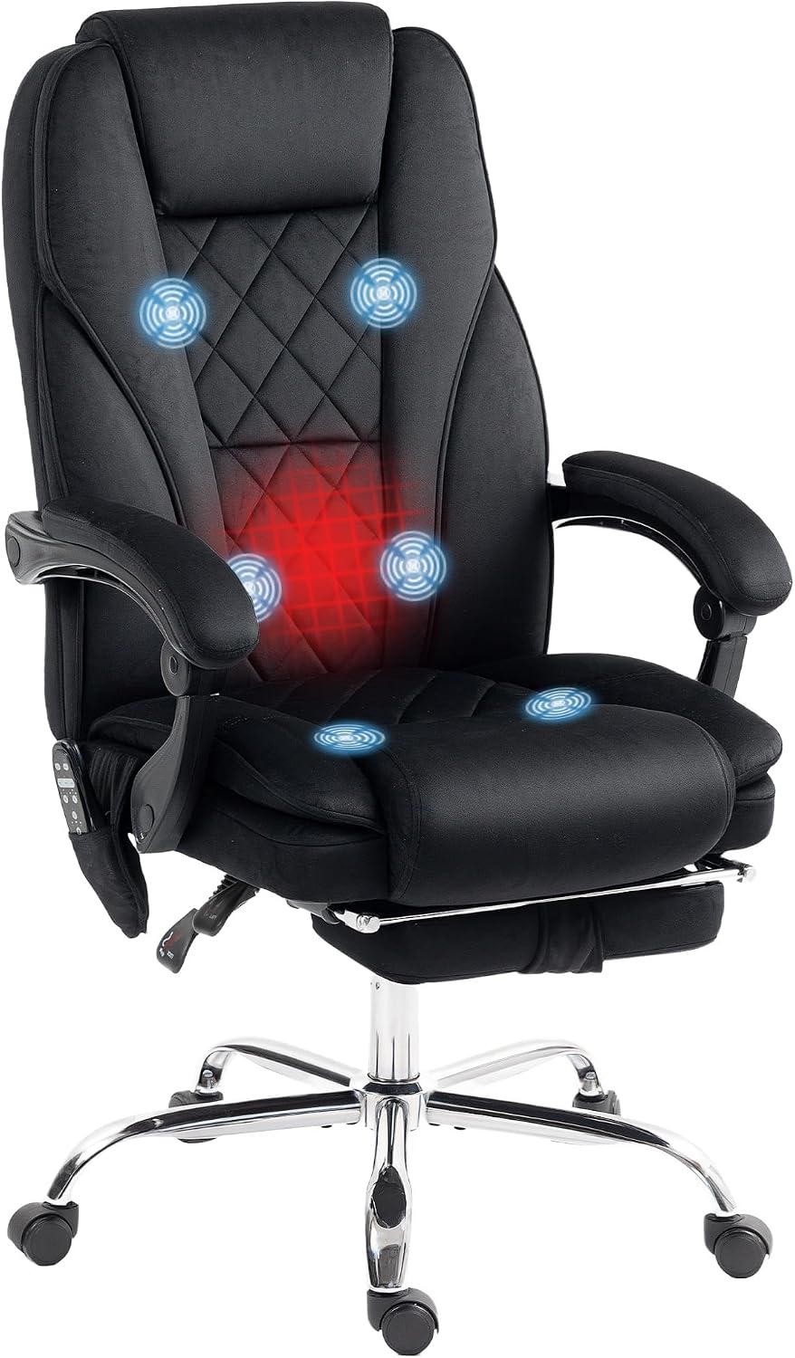 Vinsetto Massage Office Chair with Foot Rest, Executive Computer Desk Chair with 6 Vibration Point and Heat, Reclining Backrest, Swivel Wheels, Adjustable Height, Black