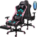 Douxlife 7-Point Massage Gaming Chair with Footrest, 400lbs Heavy Duty Ergonomic Computer Chair, 175° Reclining High Back Racing Seat for Adults with Adjustable Armrests & Lumbar Support, Black Pink
