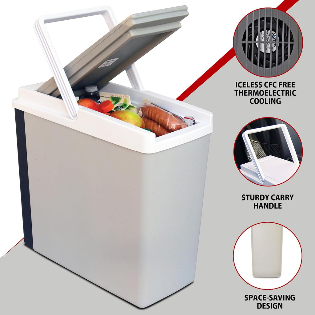Koolatron Electric Portable Cooler Plug in 12V Car Cooler/Warmer, 18 qt (17 L), No Ice Thermo Electric Portable Fridge for Camping, Travel Road Trips Trucking with 12 Volt DC Power Cord, Gray/White.