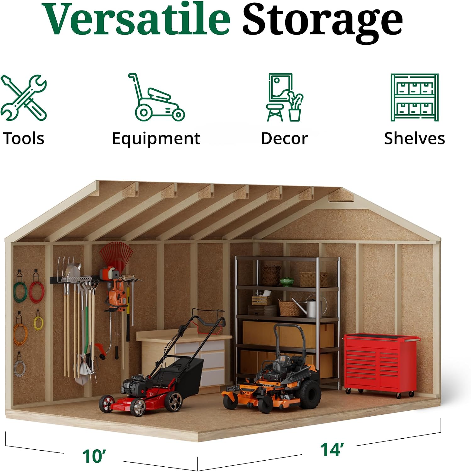 Little Cottage Co. 10x14 Value Workshop Shed with Operable Windows and Floor, Outdoor Wood Storage Do-It-Yourself Precut Kit