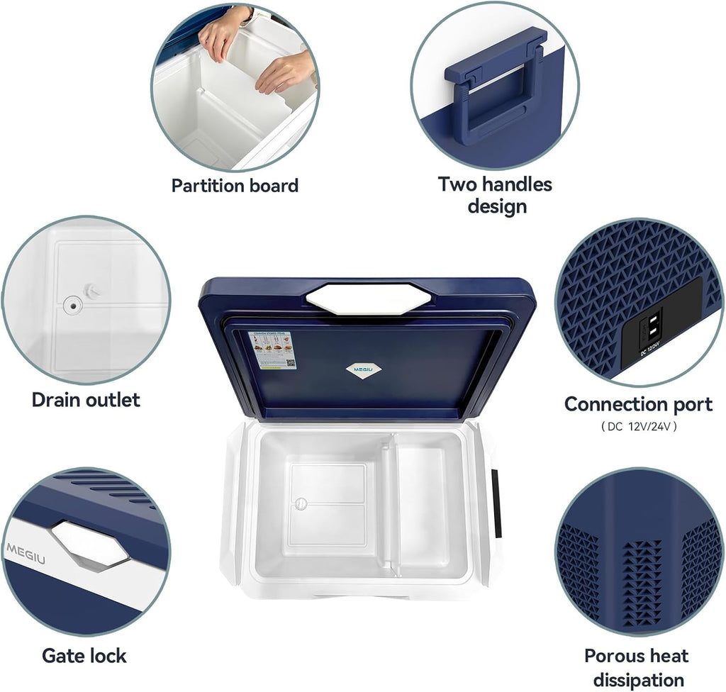 Megiu Car Refrigerator Portable 12V Fridge 32 Quart 12 Volt Freezer Compressor Cooler 12V/24V DC 110～240 V AC for Truck Van RV Camper SUV and Home Use
