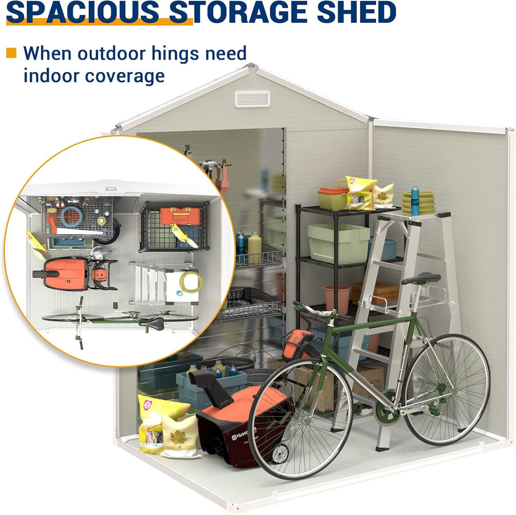 UDPATIO Outdoor Storage Shed 6x4.5 FT, Resin Outside Sheds & Outdoor Storage Plastic for Trash Can, Bike, Lawnmower, Generator, Tool Shed with Lockable Door for Backyard, Lawn, Patio, Sandstone