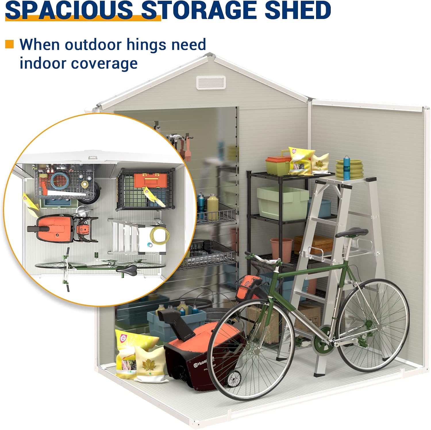 UDPATIO Outdoor Storage Shed 6x4.5 FT, Resin Outside Sheds & Outdoor Storage Plastic for Trash Can, Bike, Lawnmower, Generator, Tool Shed with Lockable Door for Backyard, Lawn, Patio, Sandstone