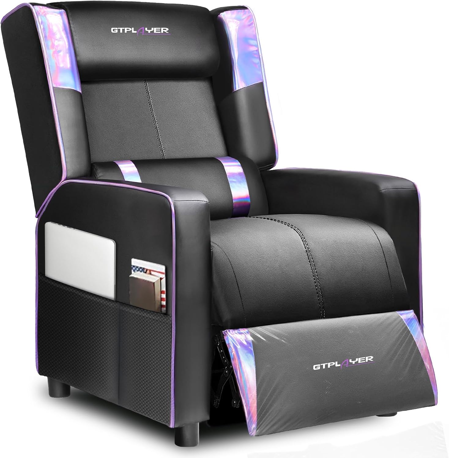 GTPLAYER Gaming Recliner Chair for Living Room Racing Style Single PU Leather Gaming Sofa for Adults Modern Game Recliners Ergonomic Comfortable Home Theater Seating, Purple