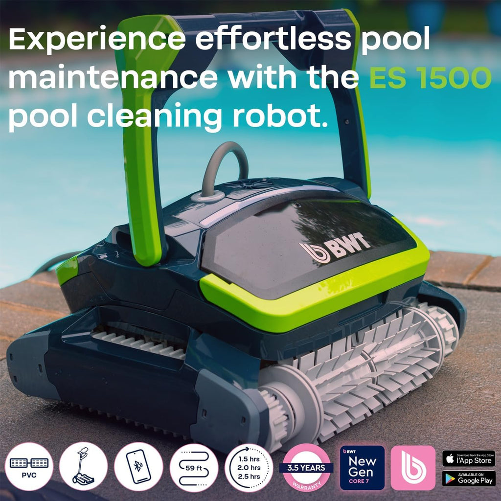 BWT ES1500 Robotic Pool Cleaner for In-Ground Pools, Cleans Floor, Walls & Waterline, App Control, 3 Cleaning Cycles (1.5–2.5 hrs), Powerful 5,000 GPH Suction, 59ft Cable