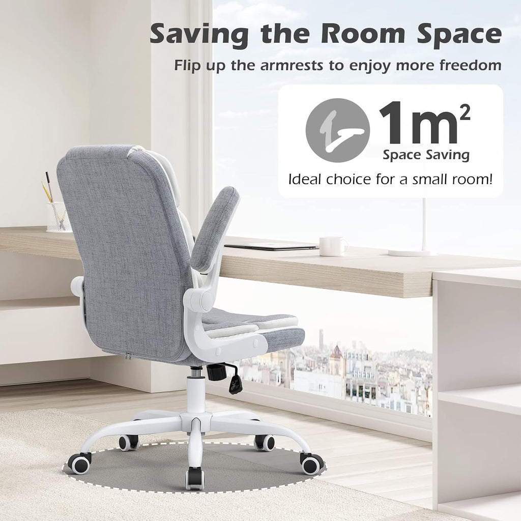 SEATZONE Home Office Desk Chairs Grey Linen Fabric Executive Office Chair with Wheels and Arms Comfortable Ergonomic Desk Chair for Adults and Teens