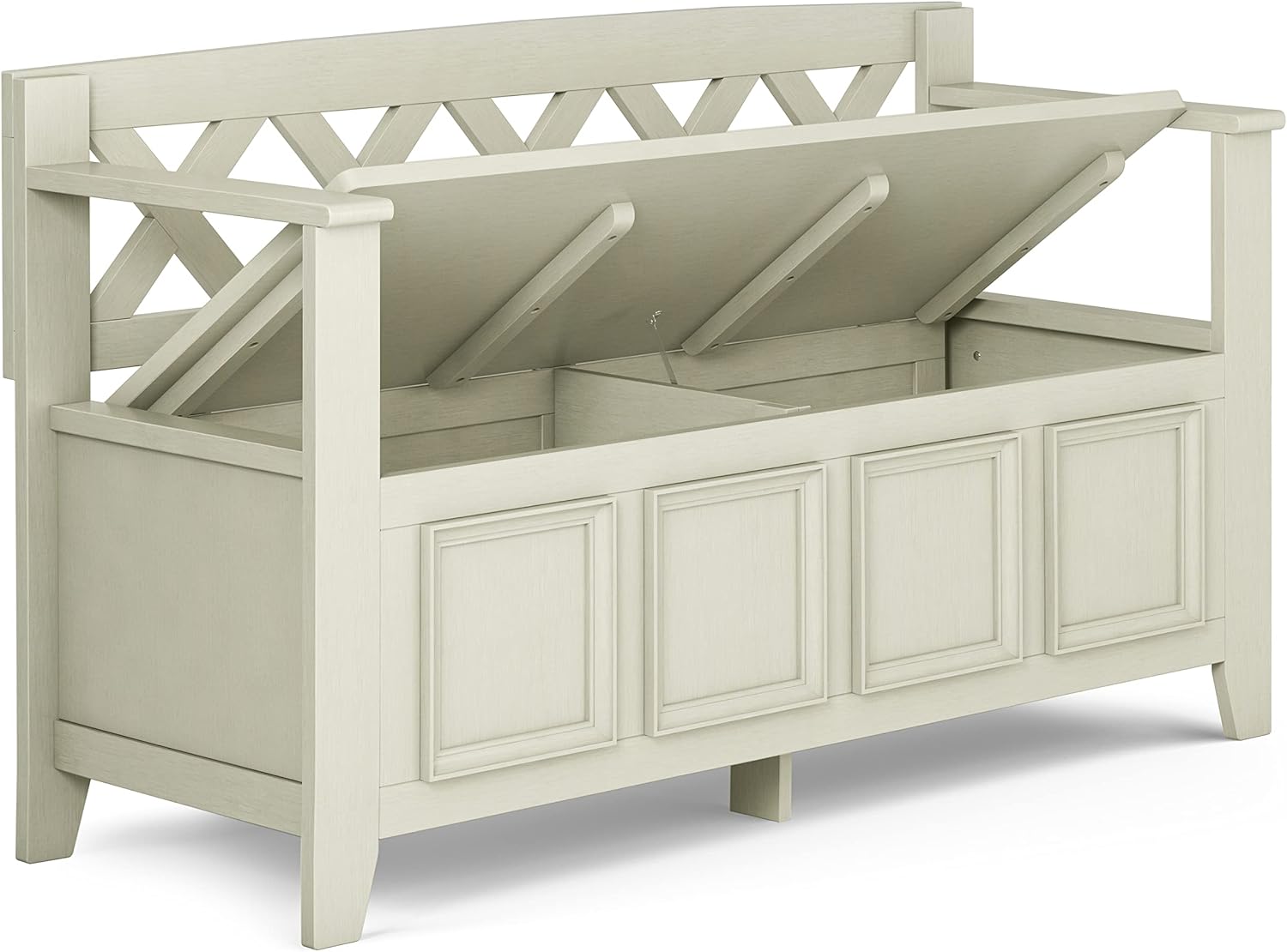 SIMPLIHOME Amherst Entryway Storage Bench - 48 inch Wide Solid Wood Hallway Seat in Antique White, Transitional Bench for Entryway or Living Room with Lift-Up Lid and Spacious Storage