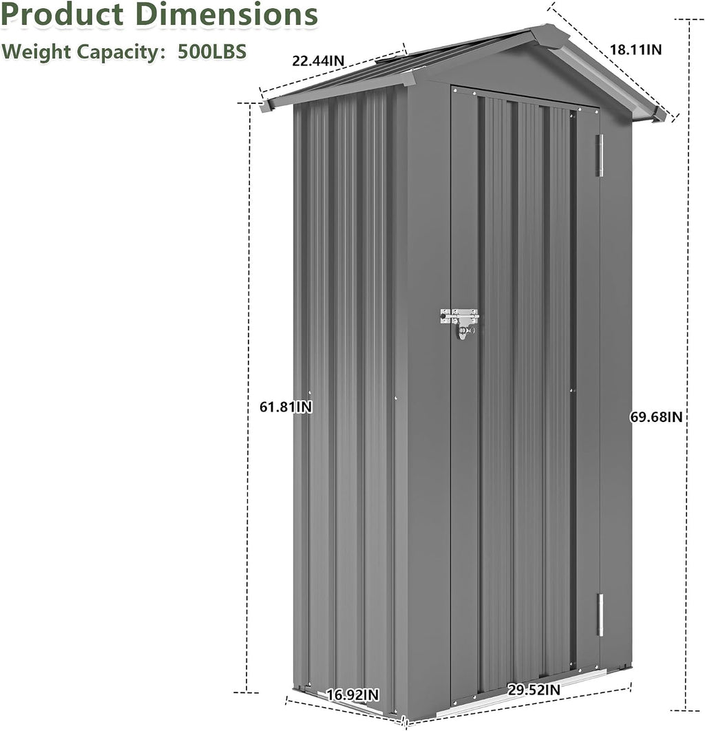 KEIKI Outdoor Metal Storage Shed 2.5' x 1.4', Lockable Tool Cabinet with Sloping Roof, Small Vertical Garden Storage for Backyard, Patio, Lawn, Black