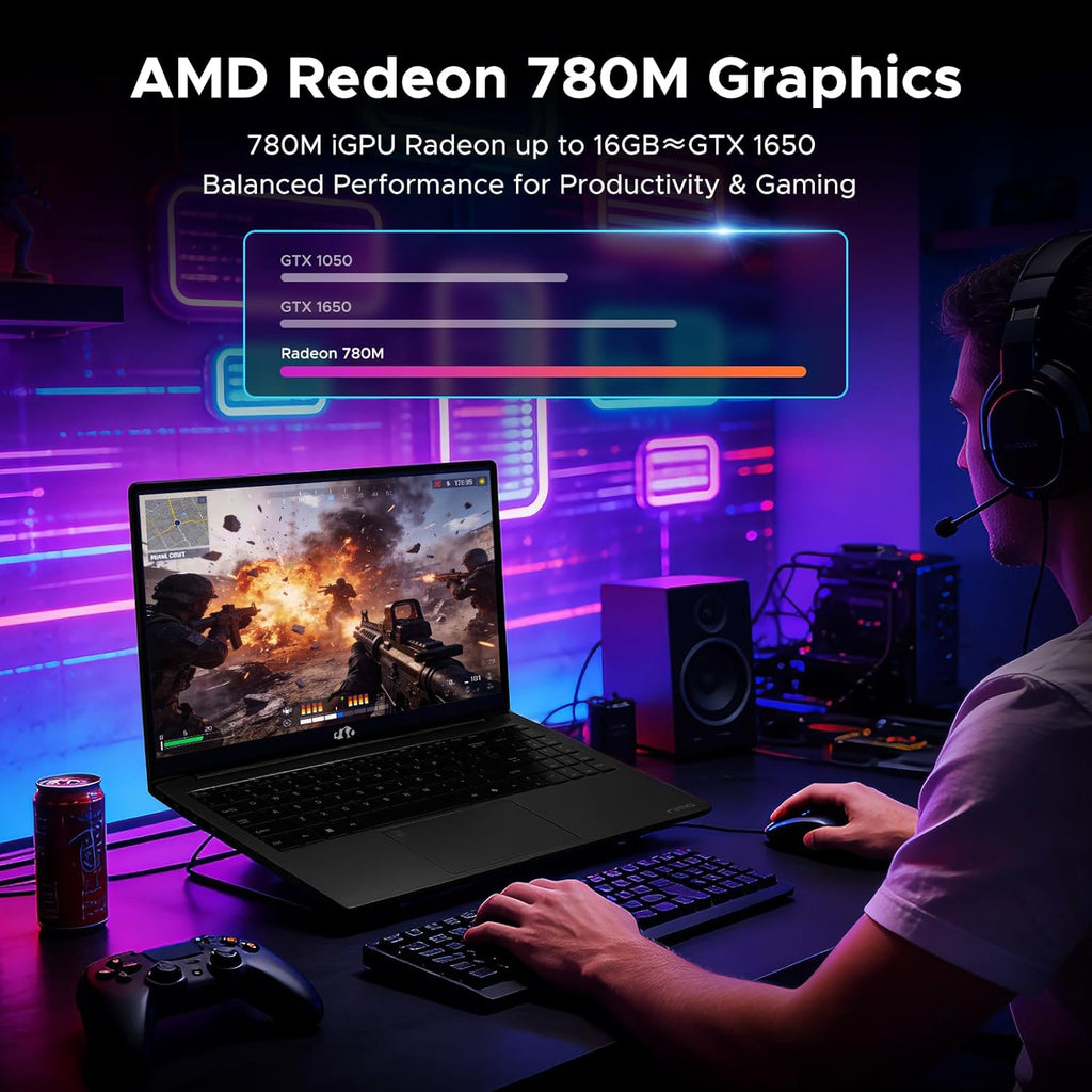 NIMO 17.3' Light-Gaming-Laptop, AMD Ryzen 7 8745HS 8 Cores 16GB DDR5 RAM 512GB SSD, Radeon 780M Graphics, FHD IPS Display, 100W Type-C Fast Charger, Backlit Keyboard, Fingerprint, USB 4.0