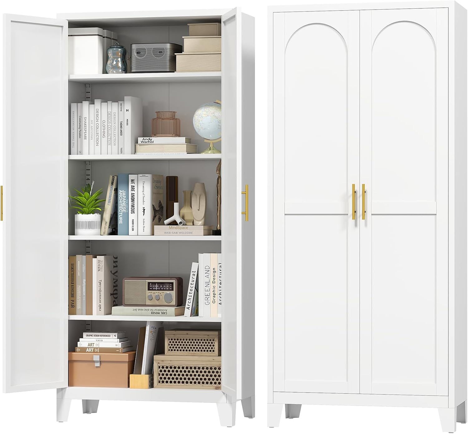 Zevemomo 71' Metal Pantry Cabinet with 4 Adjustable Shelves and 2 Doors, Freestanding Kitchen Storage Cabinet, Tall Steel Cupboard for Kitchen, Pantry, Dining Room, Living Room, Office, White