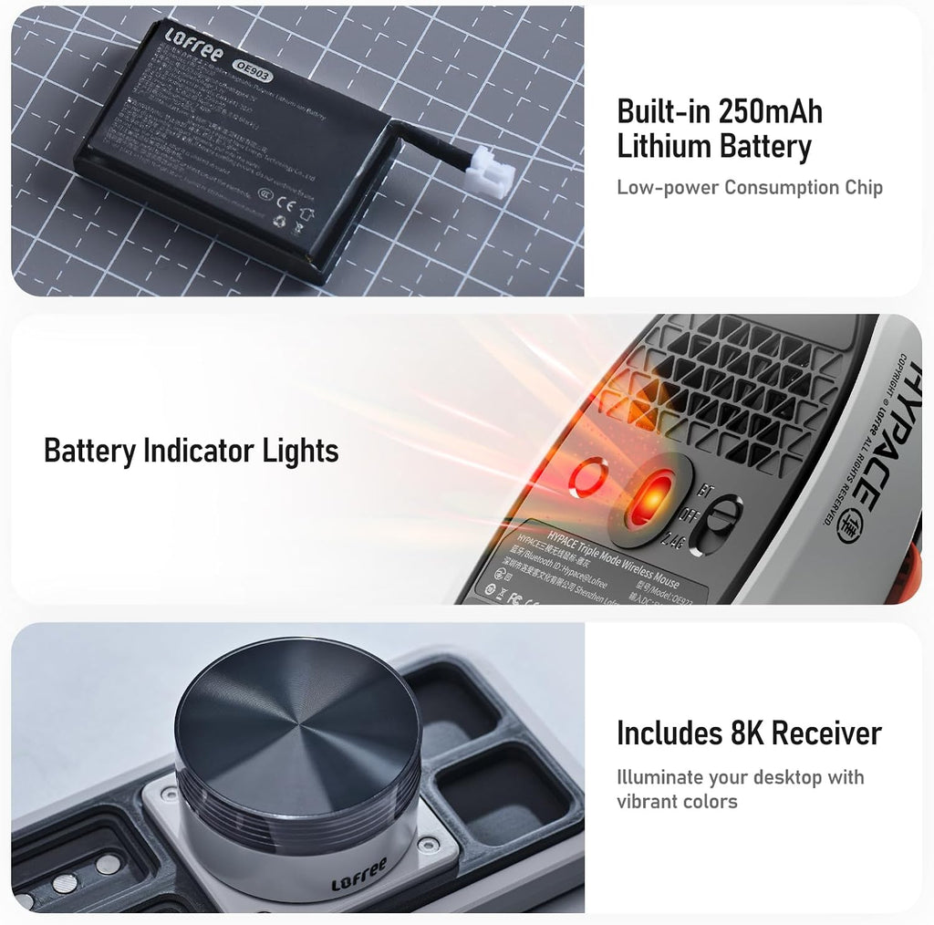 LOFREE Hypace Ultra-Lightweight Wireless Gaming Mouse, 47g, PAW3950 Sensor, 40K DPI, 8K Polling Rate, Mg Alloy Frame, Tri-Mode(Bluetooth/2.4GHz/Wired), 100Hrs Battery for PC/Mac (Jet Black)