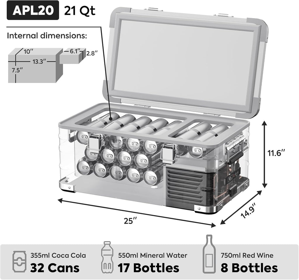 ICECO APL20 12 Volt Refrigerator, 21Qt Portable Fridge Powered by SECOP, -4℉~68℉, Aluminum Freezer with APP Control,12v Fridge Freezer for Car, Travel, RVing Camping AC&DC|With Protective Cover
