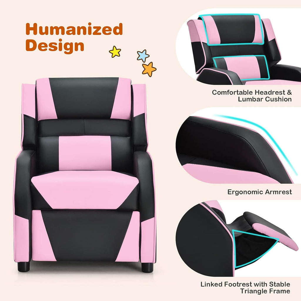 ARLIME Kids Recliner, PU Leather Kid Lounge Chair w/Footrest, Armrest, Headrest & Lumbar Support, Adjustable Gaming Toddler Sofa Armchair for Boys Girls (Pink)
