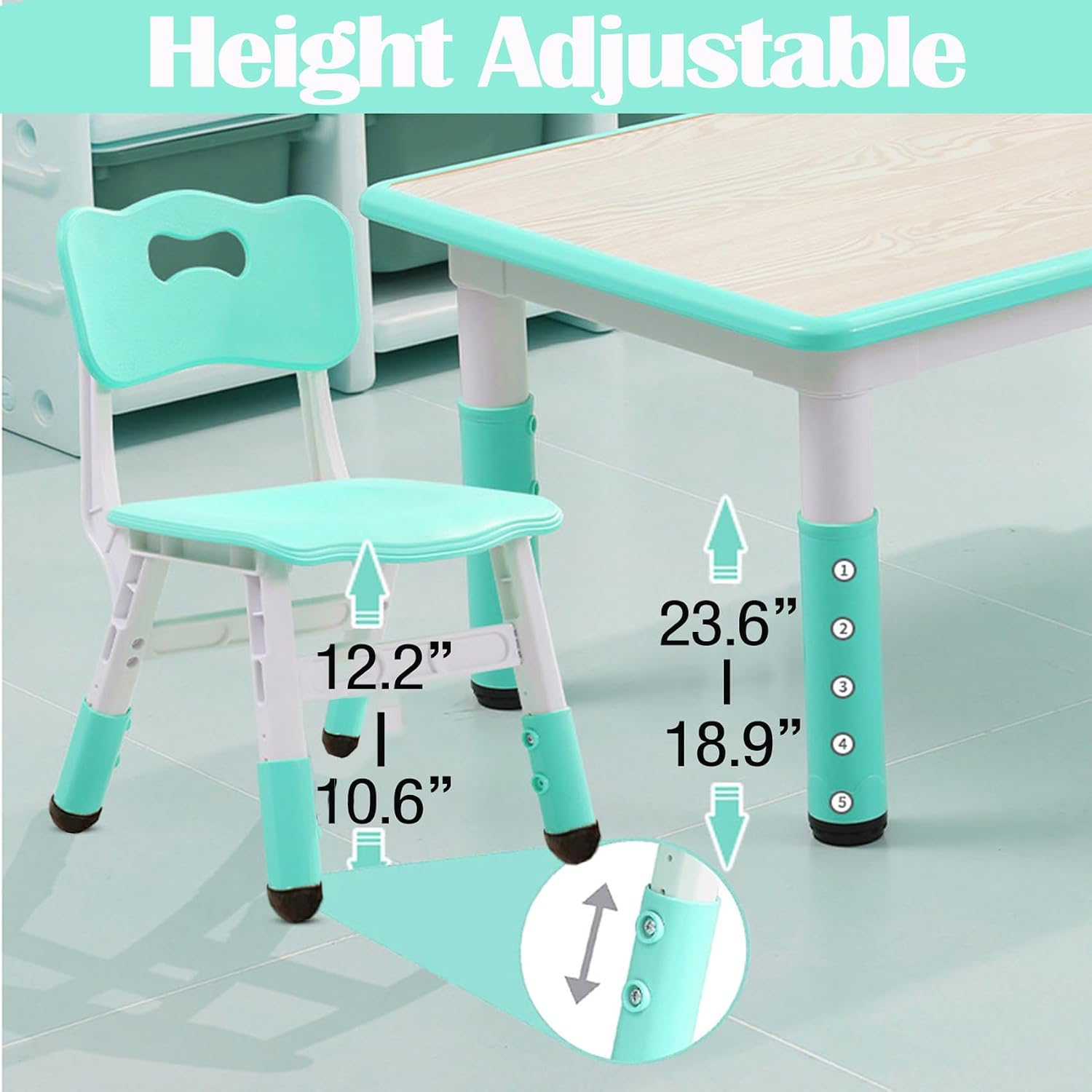Kids Table and Chair Set, Height Adjustable Toddler Arts & Crafts Table and 6 Chair Set for Ages 2-10,Max 300lbs Kids Activity Art Table for Classroom Daycares,Home