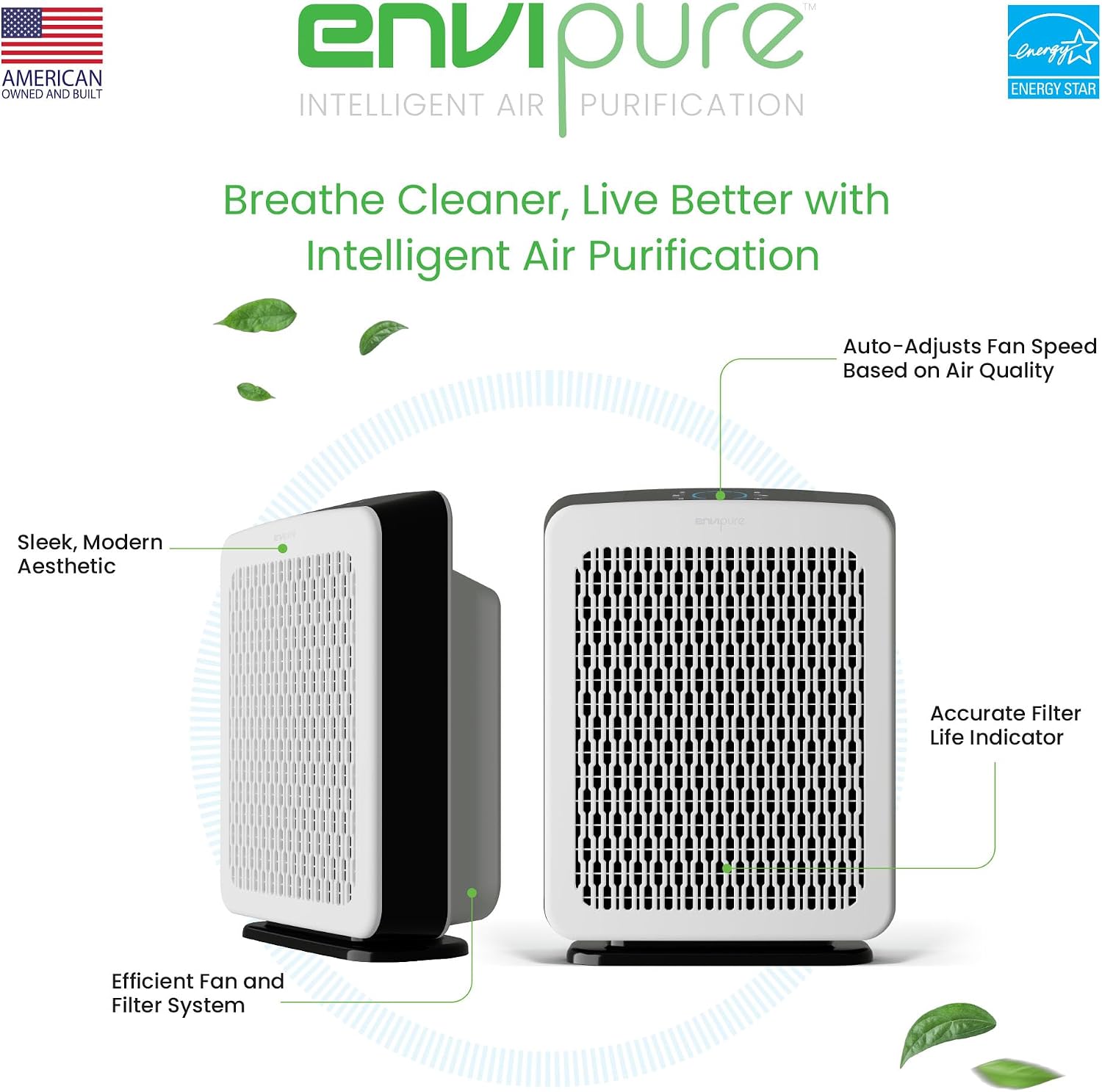 EP-300 EnviPure HEPA Air Purifier – Large Room Air Purifier Covers Up to 2200 Sq Ft, Removes Pollen, Dust, Smoke, Pet Hair, Odors & More - Real Time Smart TrueFilter IQ™ HEPA Filter Life Monitoring