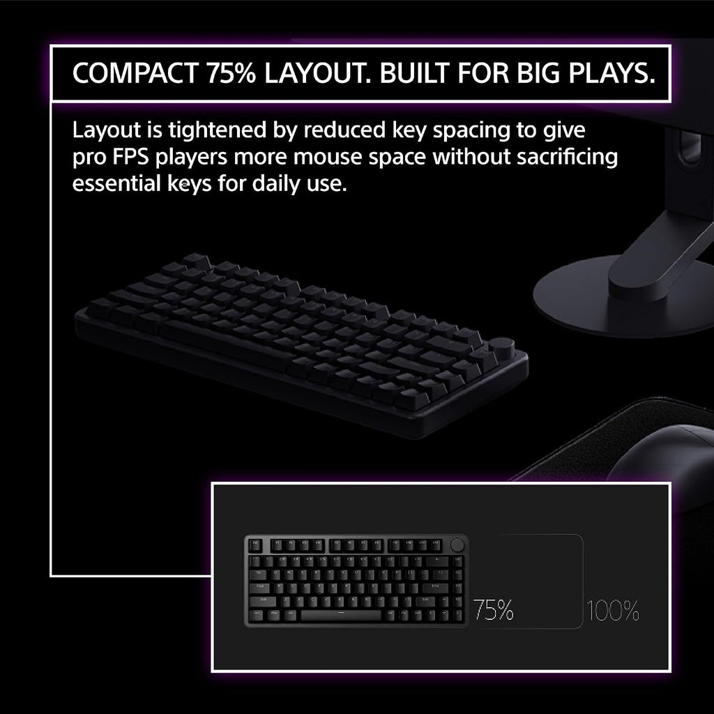 Sony INZONE KBD-H75 75% Wired CNC Aluminum Frame Gaming Keyboard, Hall-Effect Switch, Rapid Trigger, Adjustable Actuation Point, 8000 Hz Polling Rate, RGB Lighting, Volume Dial