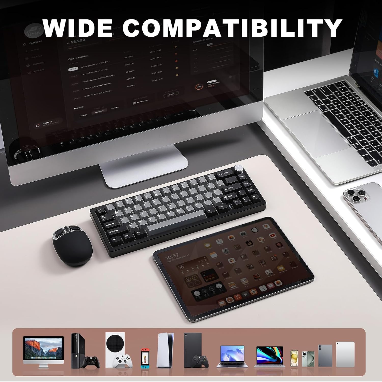YUNZII AL68 Wireless Mechanical Keyboard,Full Aluminum CNC,60% Layout with Knob, QMK/VIA Software,Gasket Mounted,Hot Swappable,RGB Backlit,BT/2.4G/USB-C for Mac/Win(Black, Gateron Zero)