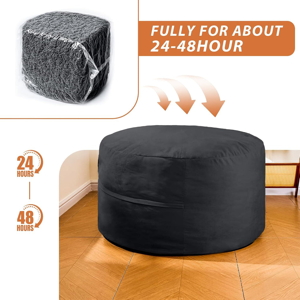 4FT Bean Bag Chair, Bean Bag Chairs for Adults and Kids, Fluffy and Comfy Bean Bag with Velvet Cover, Bean Bag with Memory Foam Filled for Gaming, Living Room, Playroom (Black - Taller version)