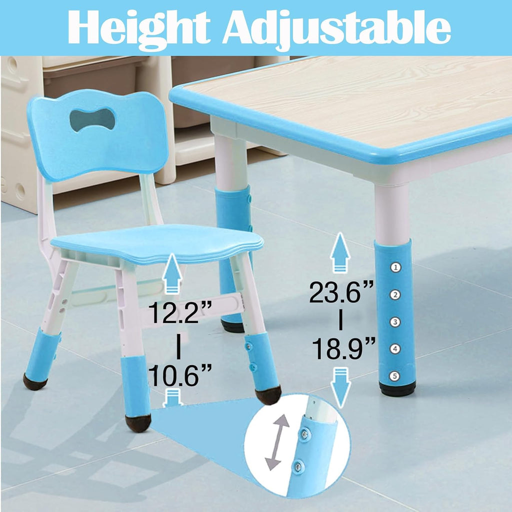 Kids Table and Chair Set, Height Adjustable Toddler Arts & Crafts Table and 6 Chair Set for Ages 2-10,Max 300lbs Kids Activity Art Table for Classroom Daycares,Home