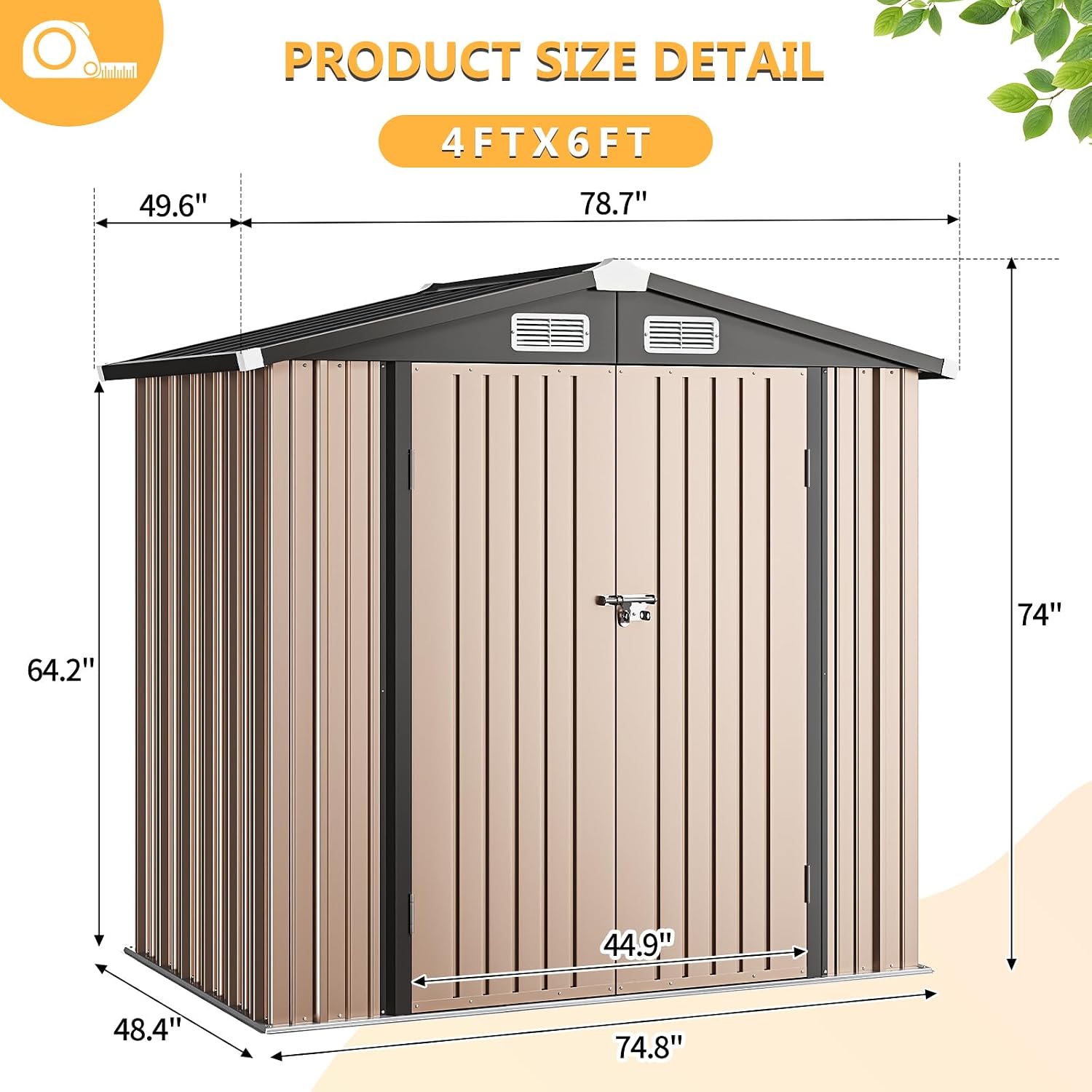 Outdoor Storage Shed 6.4x3.6FT Outdoor Garden Storage Shed, Galvanized Steel Metal Garden Shed with Air Vent and Hinged Door Utility Tool Storage House for Garden, Backyard, Patio, Lawn
