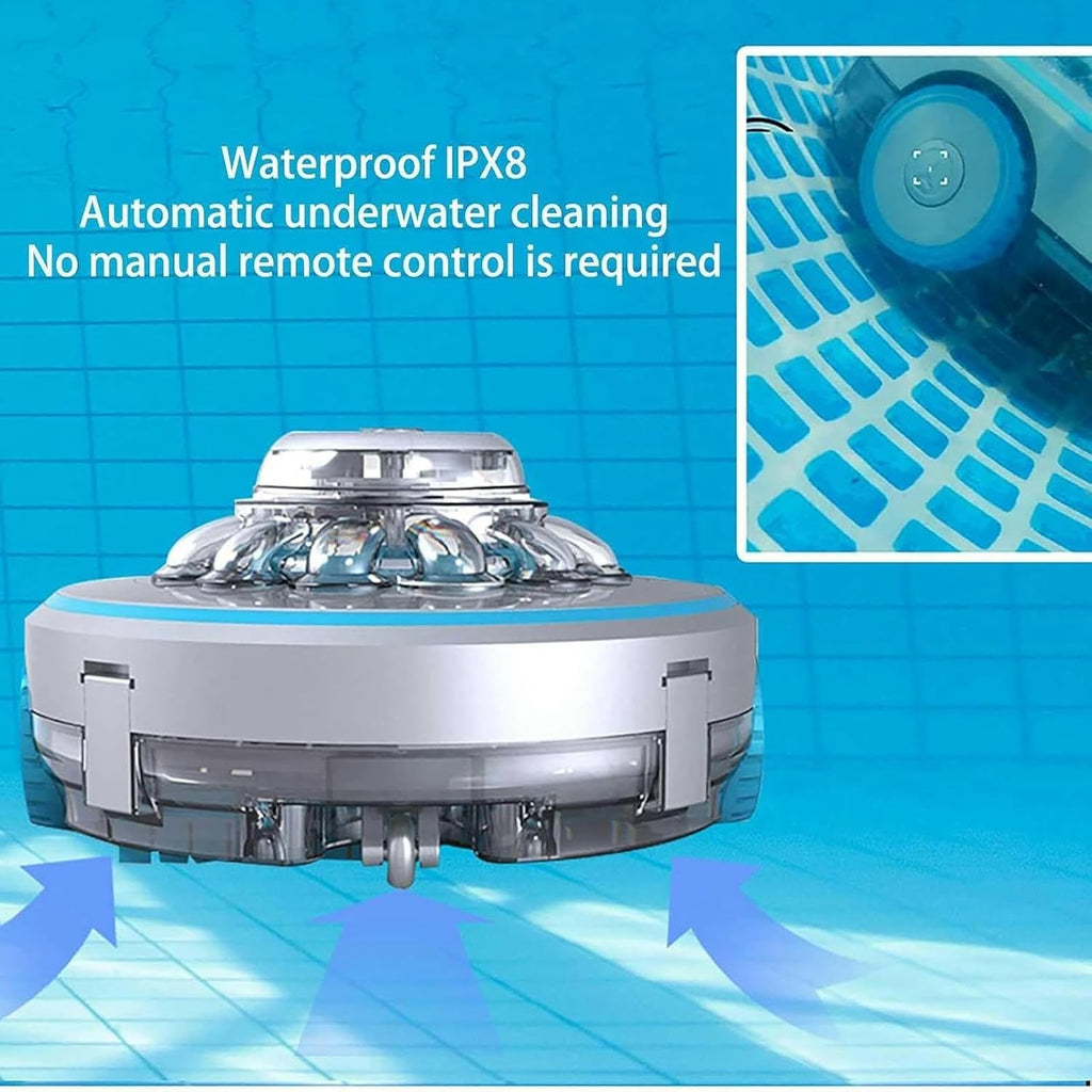 Swimming Pool Cleaning Robot,60l/m Strong Suction Cordless Pool Cleaner, Rechargeable Robotic Pool Cleaner, for Above-Ground or In-ground Swimming Pool Up to 540+Sq Ft