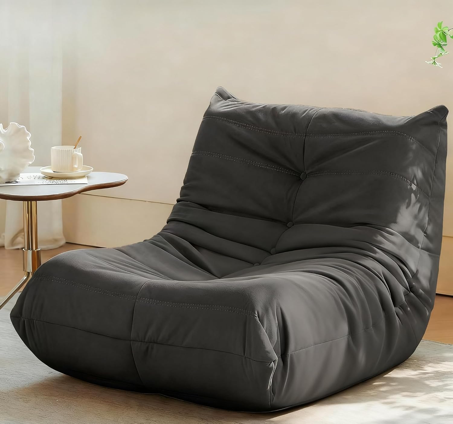 Warmiehomy Bean Bag Chair, Corduroy Bean Bag Couch with Button Design, Pre-Filler Foam Floor Fireside Chair for Adults and Kids for Gaming Reading Relaxing Watching(Grey)