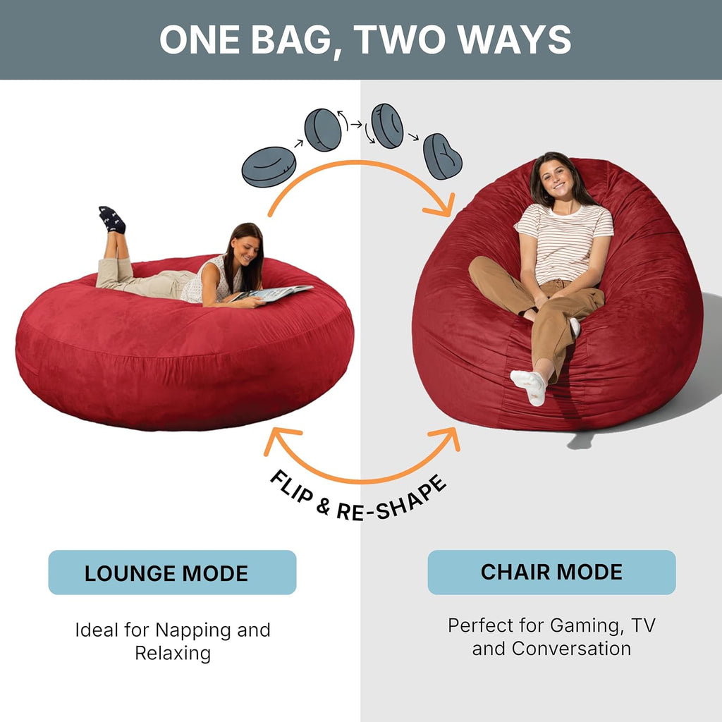 Jaxx 6 Foot Cocoon - 2-in-1 Convertible Bean Bag Bed & Large Bean Bag Chair for Adults, Cinnabar
