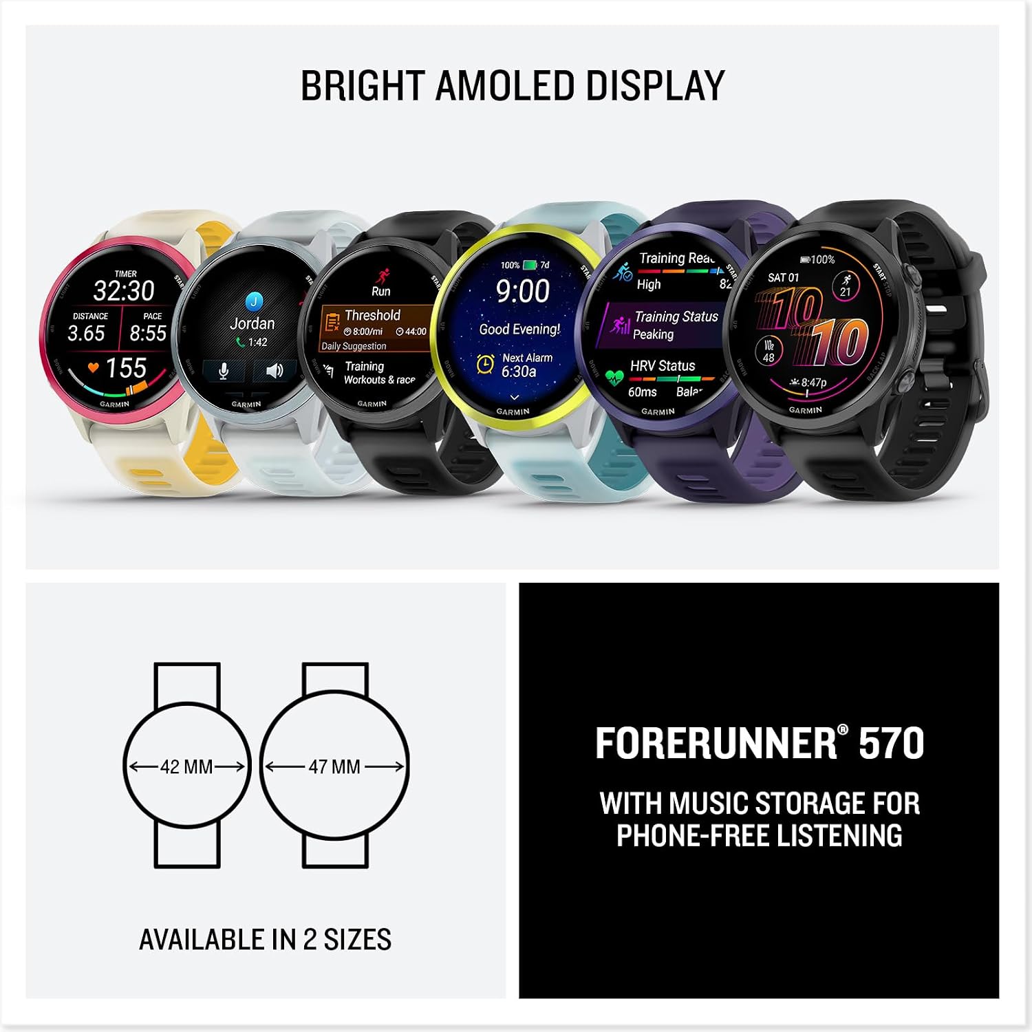 PlayBetter Garmin Forerunner 570 (42mm, Slate Gray/Translucent Black) Advanced GPS Running and Triathlon Smartwatch Bundle HD Screen Protectors & Wireless Earbuds