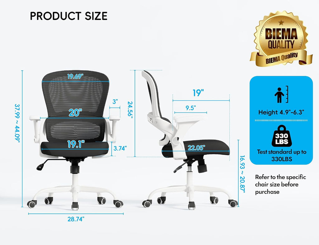 TRALT Office Chair - Ergonomic Office Chair with Back Support, Home Office Desk Chairs, 330lbs Wide Seat Big and Tall Office Chairs, Comfy Desk Chair for Work, Study, Office, Gaming (White Black)