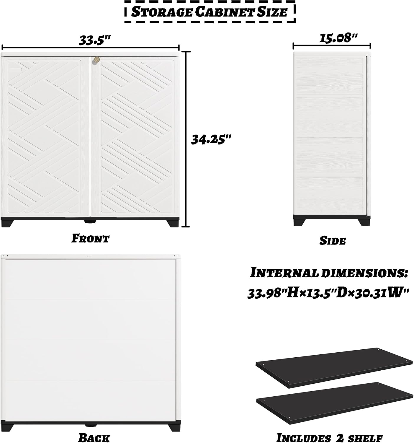 Outdoor/Indoor Storage Box,Resin and Plastic Storage Cabinet Waterproof,Outdoor Cabinet for Patio/Garden/Balcony/Backyard/All Room (with 2 Shelves)-White