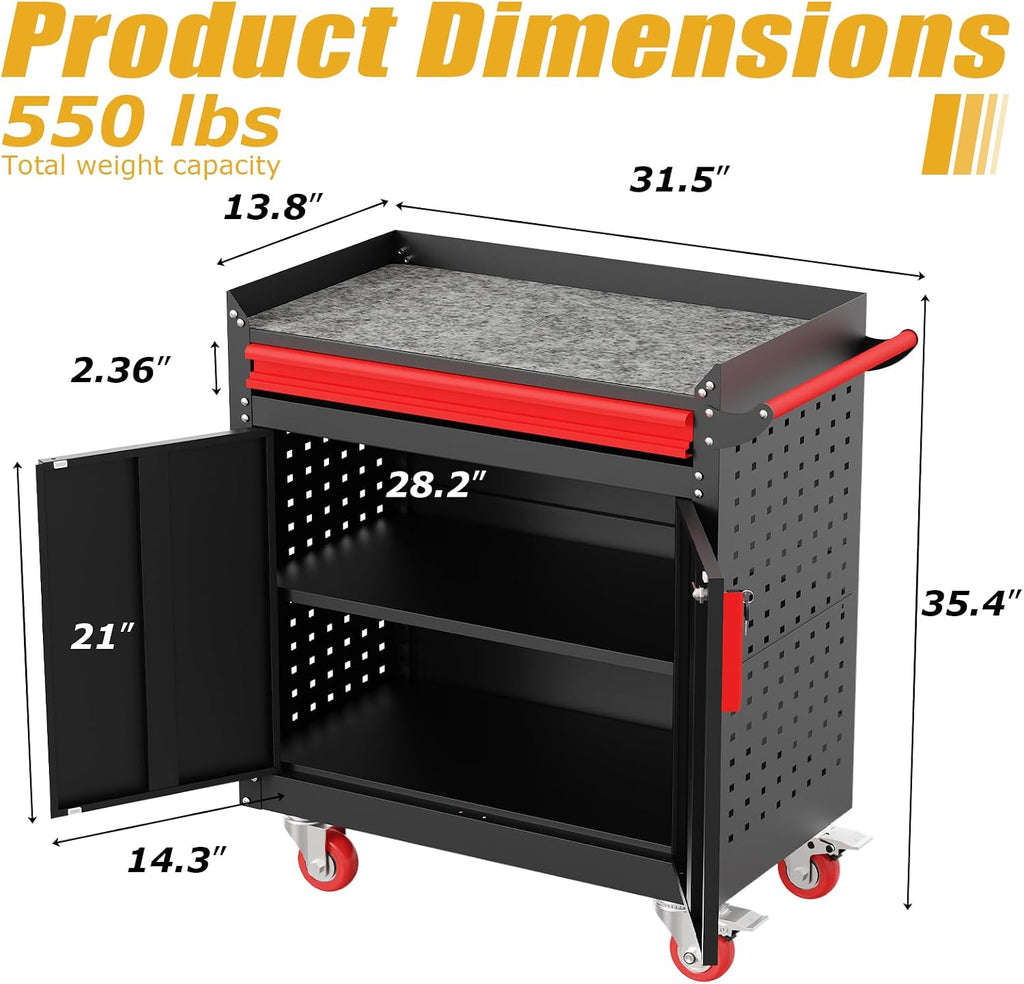 Eltean Rolling Garage Cabinets, Garage Storage Cabinet with Wheels and Workbench, Metal Cabinet with Doors and Shelf, Lockable Metal Storage Cabinets, for Home,Garages, Repair Stores, Warehouses