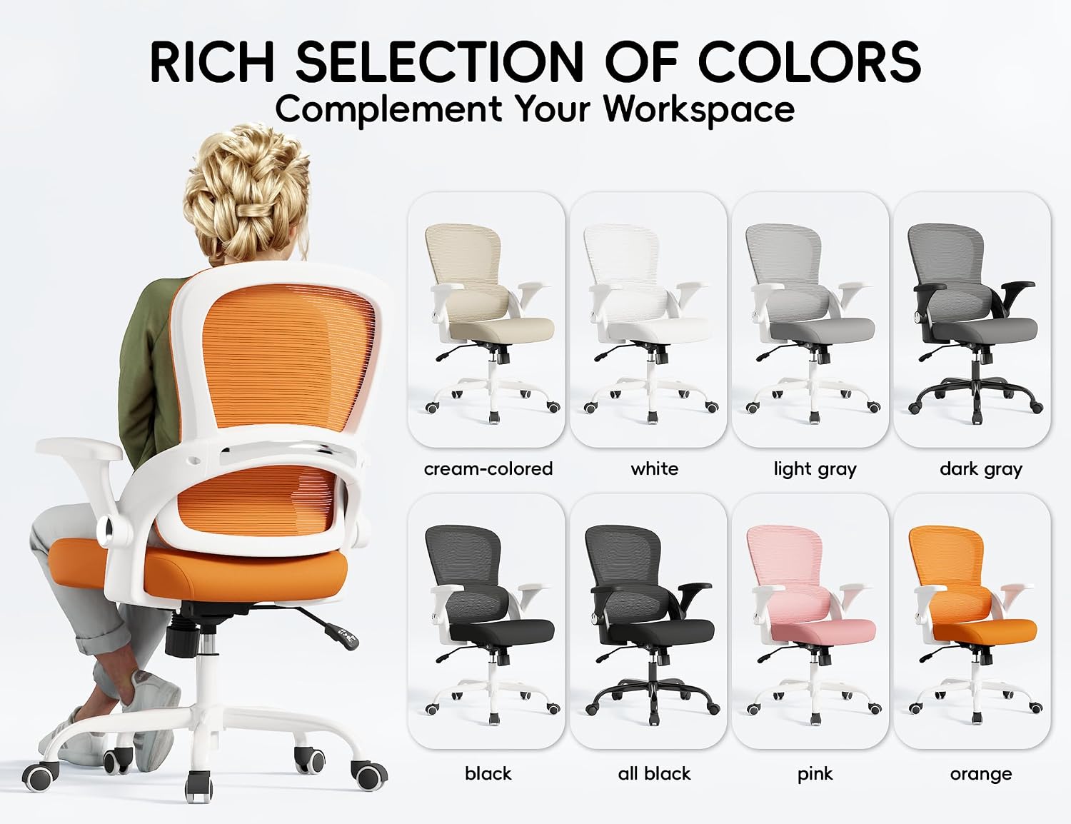 TRALT Office Chair - Ergonomic Office Chair with Back Support, Home Office Desk Chairs, 330lbs Wide Seat Big and Tall Office Chairs, Comfy Desk Chair for Work, Study, Office, Gaming (Orange)