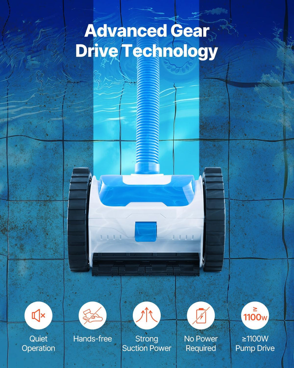 VEVOR Suction Pool Cleaner, Automatic Pool Vacuum Cleaner, Suction Side Automatic Pool Cleaner, Suction Vacuum Pool Sweeper with 2 Wheels, for In-ground Pool and Above-Ground Pool Up to 20 x 40 ft