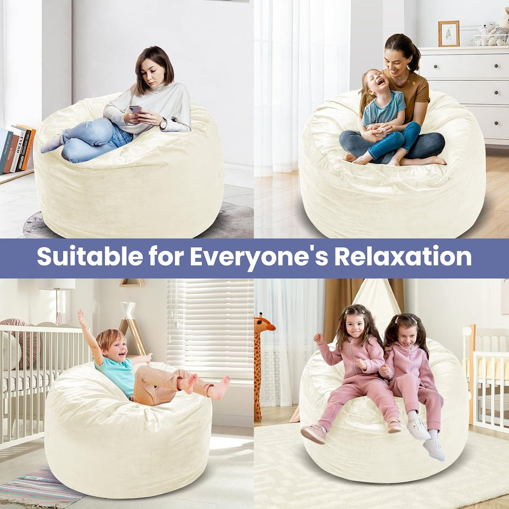 Memory Foam Bean Bag Chair, Oversized Sofa for Adults, Teens & Kids, Removable Velvet Cover, Ultra Comfortable for Gaming, Bedroom, Living Room, or Dorm(Beige, 4ft w/Footstool)