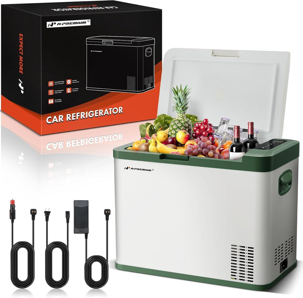 A-Premium 12 Volt Refrigerator 37QT/34.9L Portable Car Fridge Cooler, -4°F~68°F Portable Freezer Fast Cooling with 12/24V DC & 110/240V AC for Truck Outdoor Camping RV Roadtrips and Home Party Use