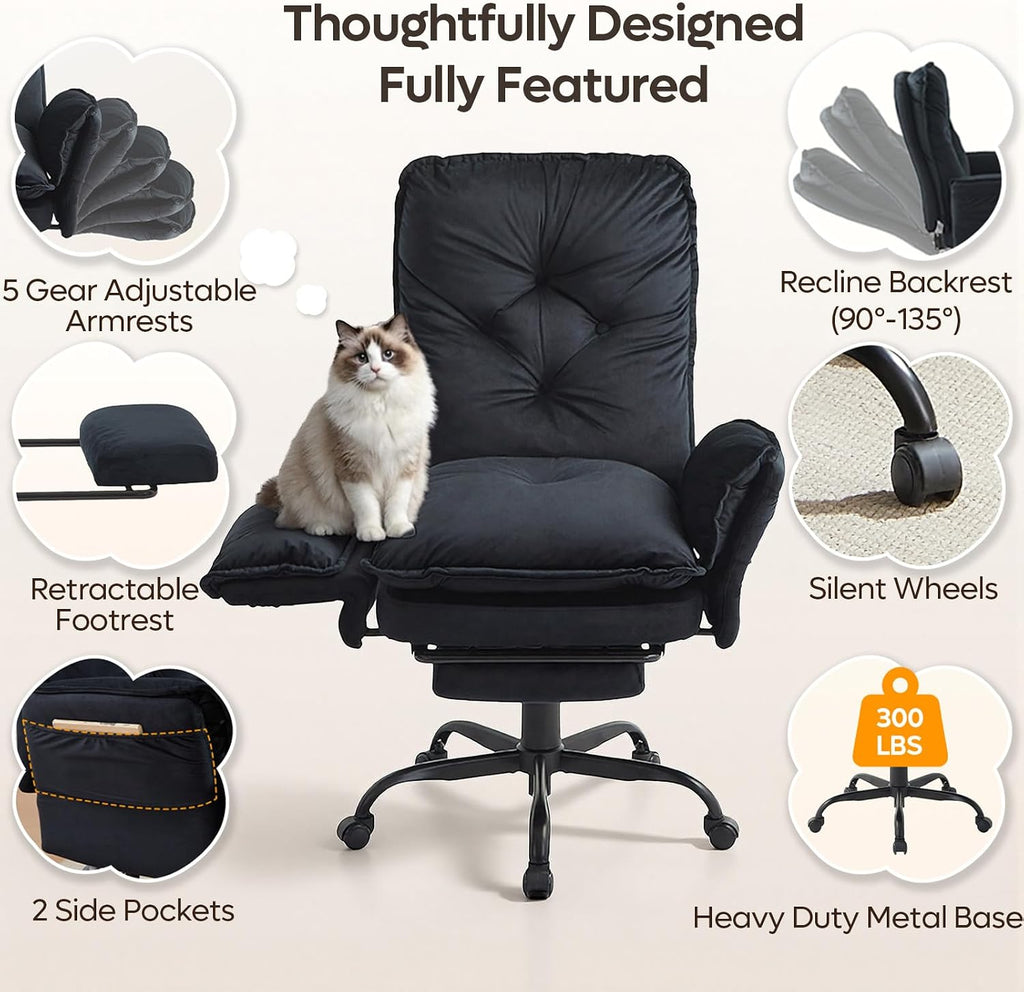 Bestier Criss Cross Office Chair with Flip-Up Armrests, High Back Executive Chair with Footrest & Wheels, Cross Legged Desk Chair for Home Office, Black Velvet