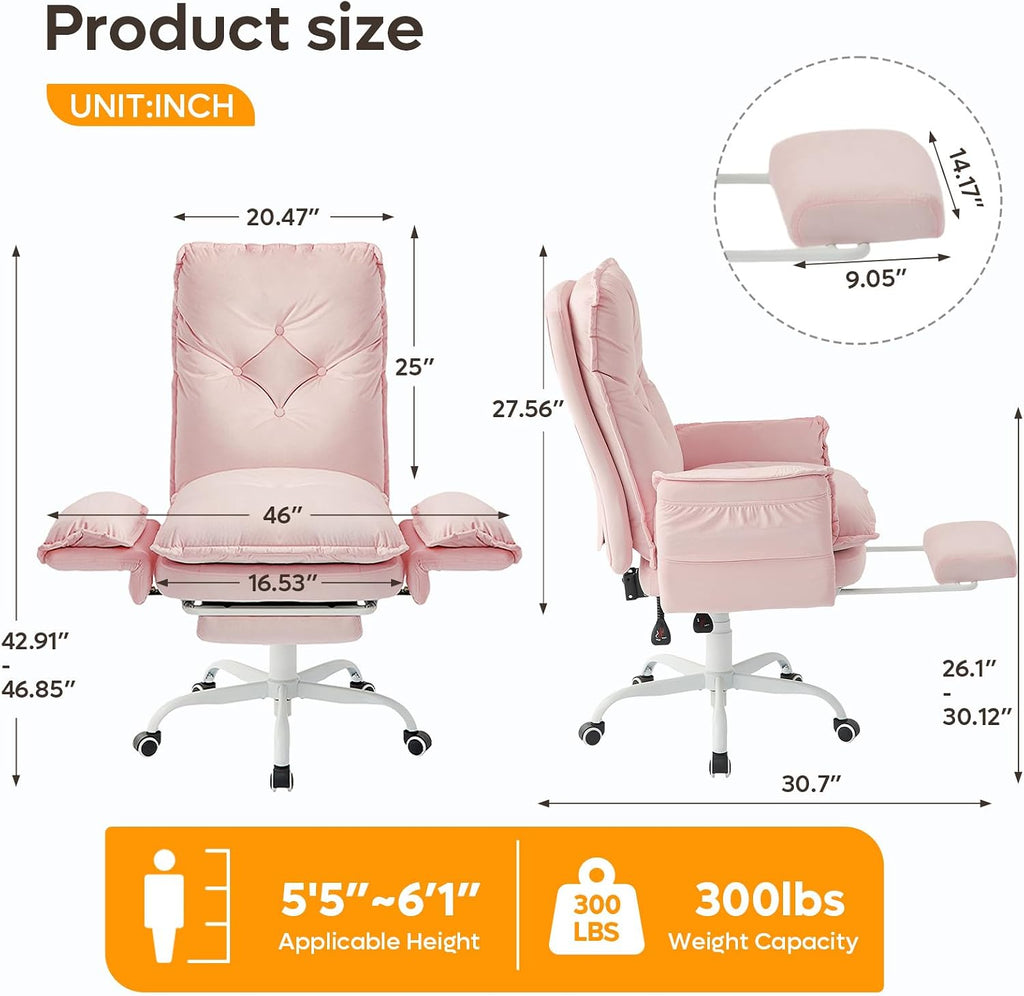 Bestier Criss Cross Office Chair with Flip-Up Armrests, High Back Executive Chair with Footrest & Wheels, Cross Legged Desk Chair for Home Office, Pink Velvet