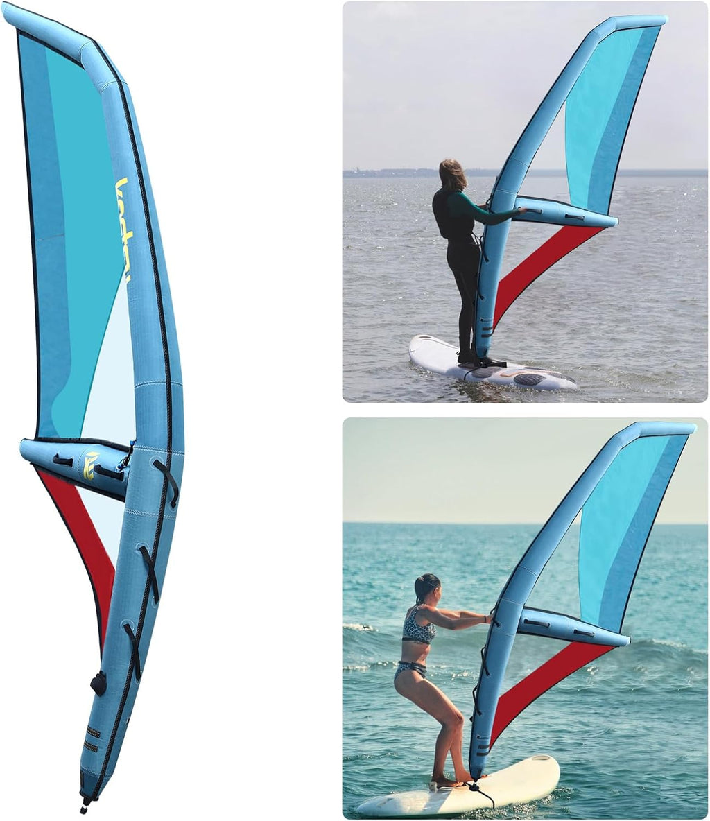 Paddle Board Sail, Inflatable Sail, Inflatable Sailing Sail, Professional Inflatable Paddle Board, Blue and Red, 45.21ft² Sail Area, 360° Base Rotation, Ideal for Windsurfing