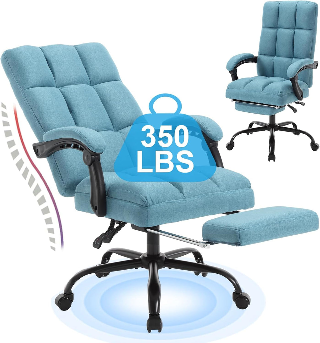 Erogonomic Reclining Office Chair with Footrest, High Back Fabric Cute Comfortable Recliner Office Desk Chair with Leg Foot Rest for Women,Blue