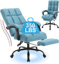 Erogonomic Reclining Office Chair with Footrest, High Back Fabric Cute Comfortable Recliner Office Desk Chair with Leg Foot Rest for Women,Blue