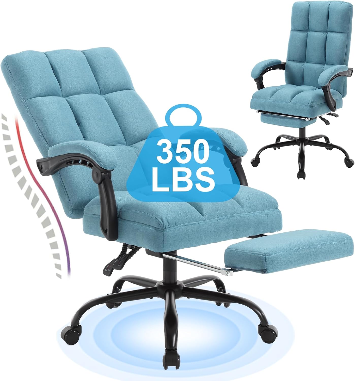 Erogonomic Reclining Office Chair with Footrest, High Back Fabric Cute Comfortable Recliner Office Desk Chair with Leg Foot Rest for Women,Blue