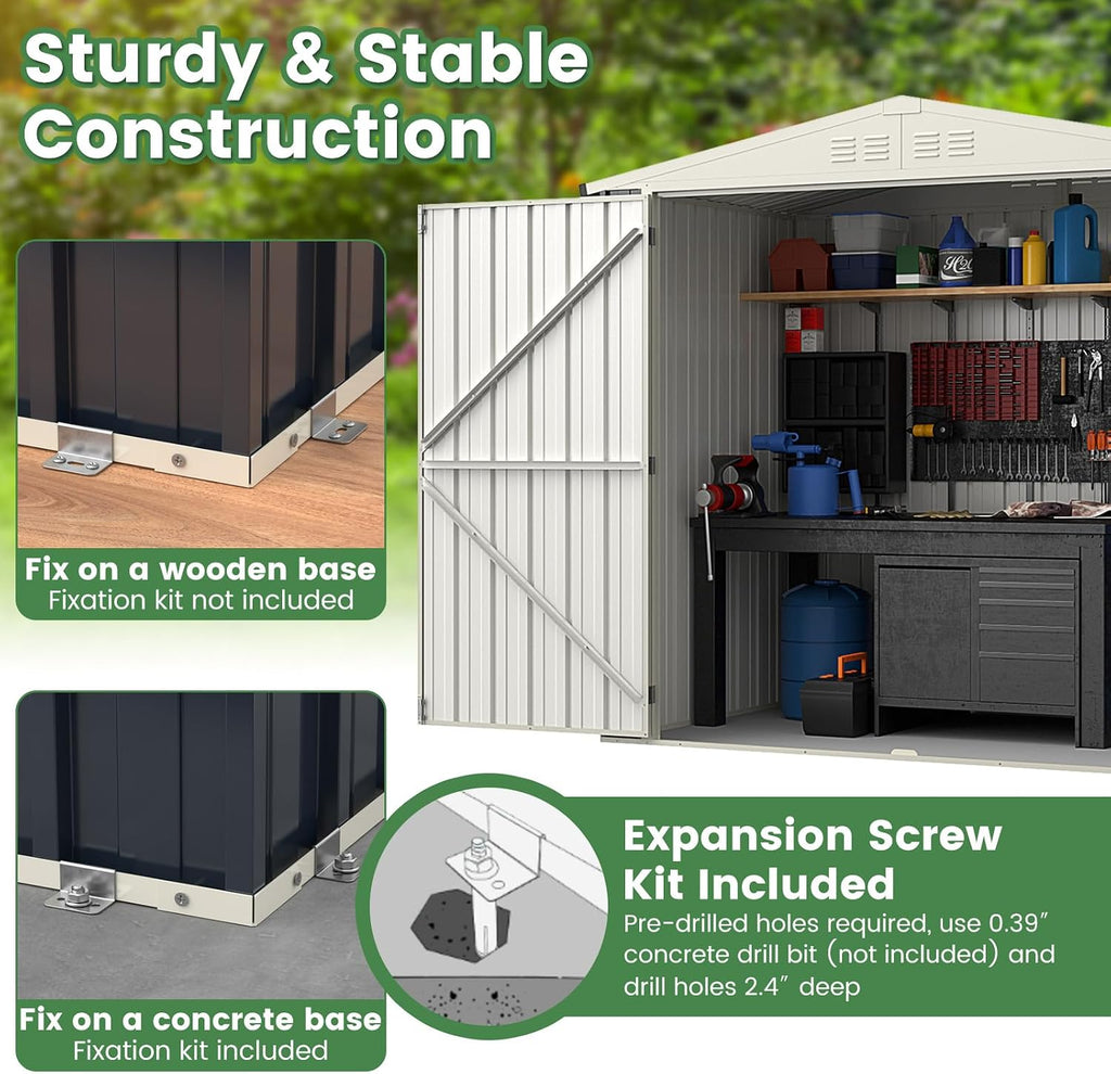 Goplus 6.8 x 3.8 FT Metal Storage Shed, All-Weather Galvanized Utility House w/Lockable Door, Easy Snap-On Sheds & Outdoor Storage for Garden, Back Yard, Lawn & Patio