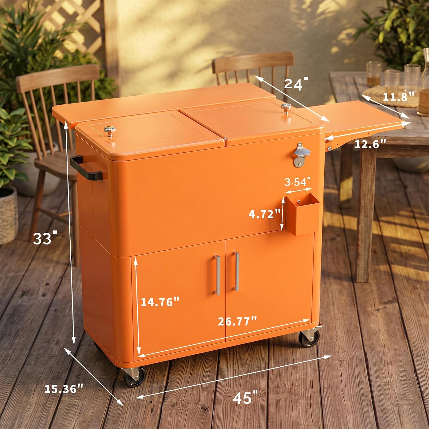 VINGLI Patio Cooler, Ice Chest with Storage Cabinet, Bottle Opener Drainage, Outdoor Cooler for Party, Deck, Pool