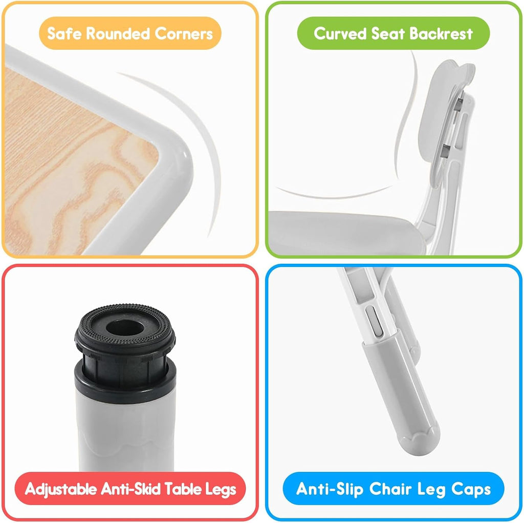 Kids Table and Chair Set for Toddlers - Adjustable Activity Center with Non-Slip Legs & Graffiti-Proof Surface Ages 3-12