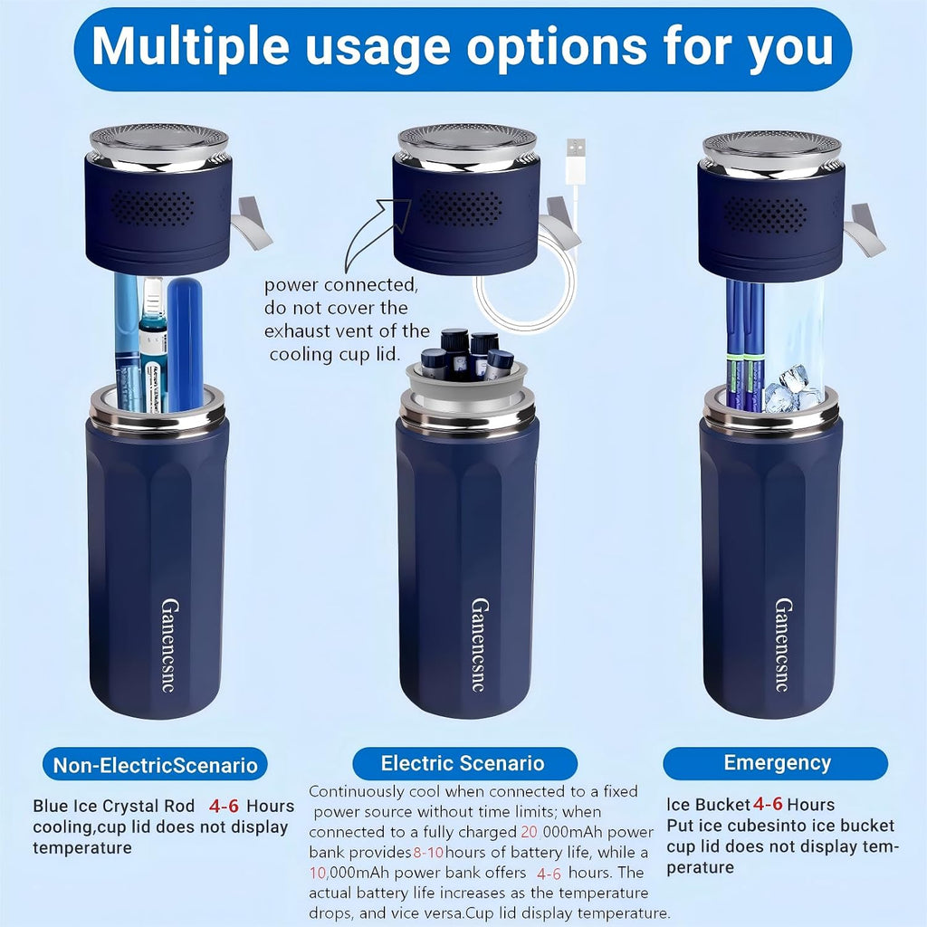 Electric Insulin Cooler Travel Case ，USB Type-C Smart Cooling, 20000mAh Power Bank ，Large Capacity Medication Cooler，Medical Cooler for Travel （Blue,inclued 20000mAh Power Bank ）