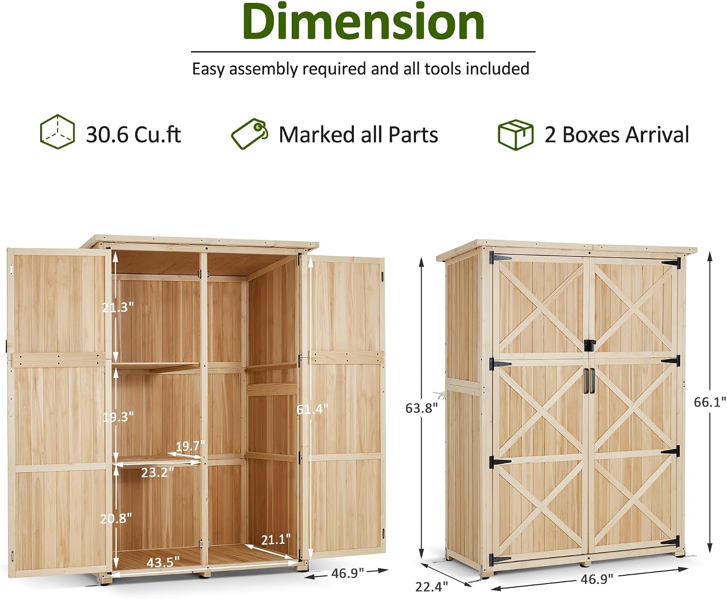 Macrout Outdoor Storage Cabinet, Wooden Storage Shed with Lock, Outside Garden Tool Shed with 2 Doors for Patio Yard Lawn, 1933 (Large)
