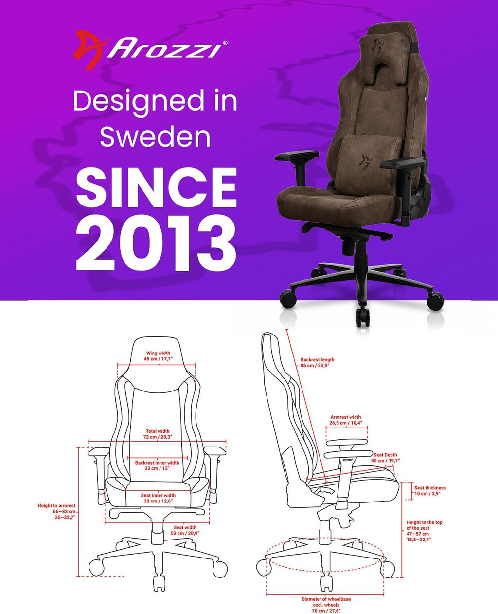 Arozzi Vernazza Supersoft Upholstery Material has a Unique Velvety Texture that is Fluid-Repellant and Breathable with Memory Foam Lumbar Support and 4D Armrest for Office and Gaming Chair - Brown