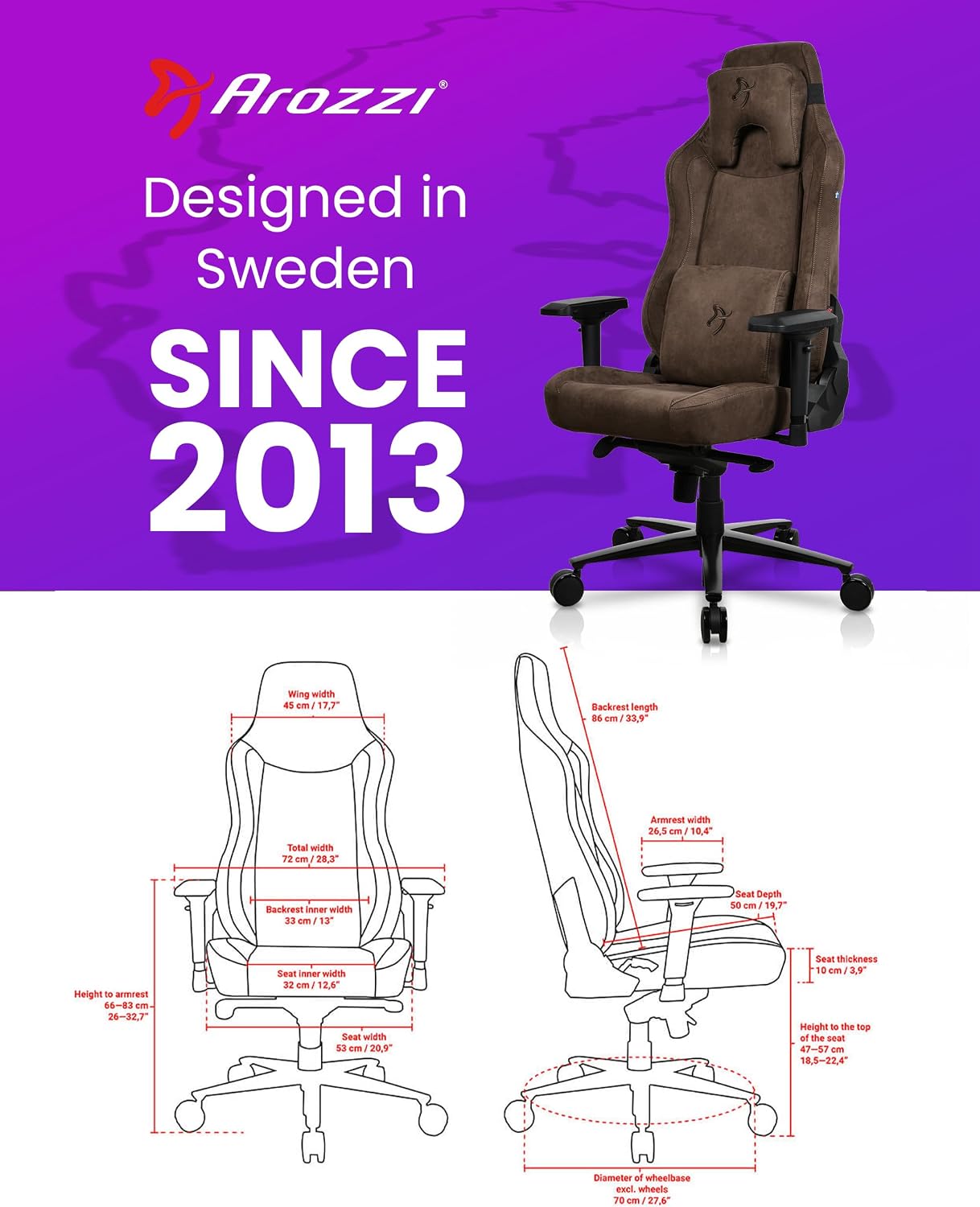 Arozzi Vernazza Supersoft Upholstery Material has a Unique Velvety Texture that is Fluid-Repellant and Breathable with Memory Foam Lumbar Support and 4D Armrest for Office and Gaming Chair - Brown