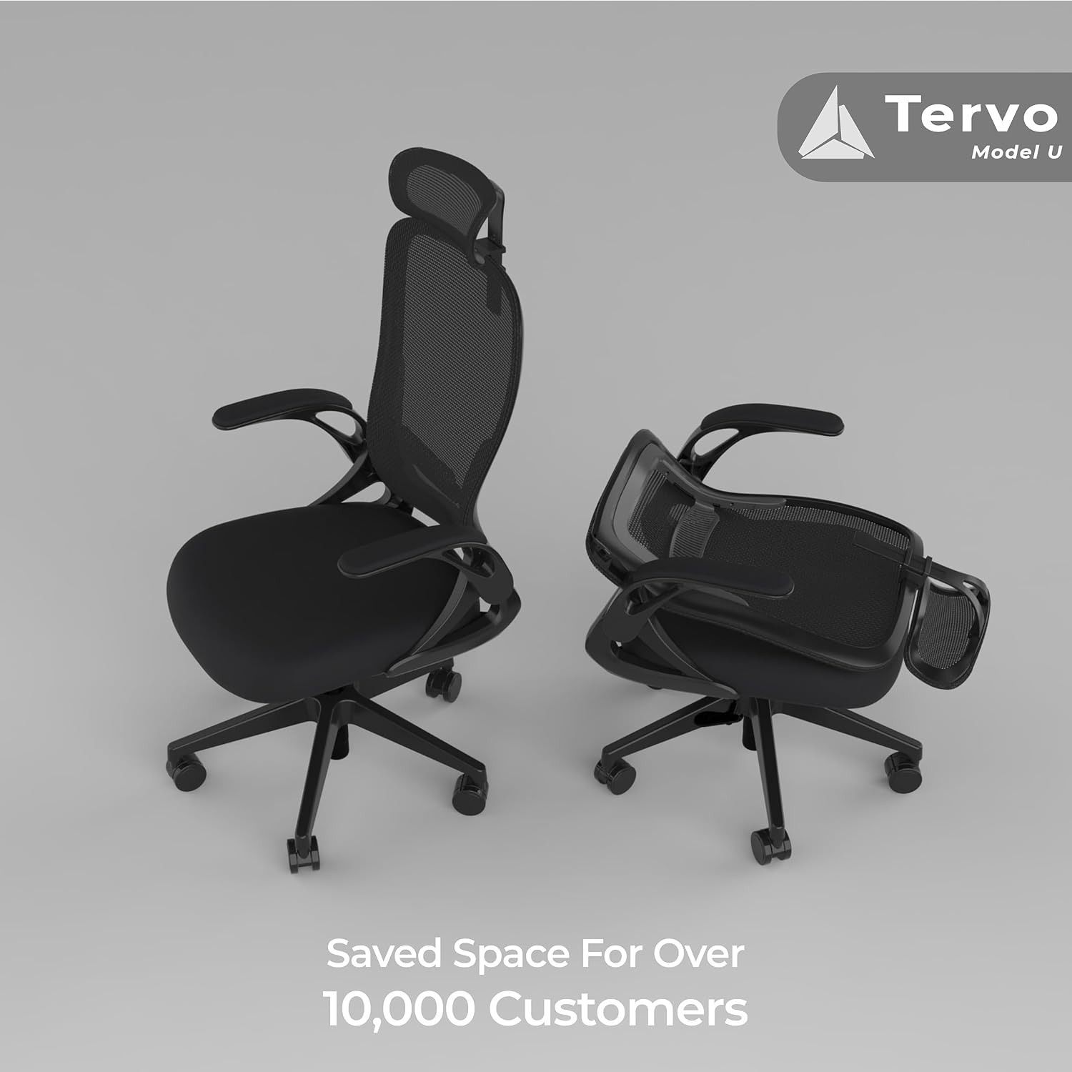 Tervo Model U | Folding Office Chair for Small Spaces | Gaming Chair for Adults & Kids | Ergonomic Mesh Computer Chair for Bedroom | Foldable Desk Chair for Home Work (Midnight Black Headrest)